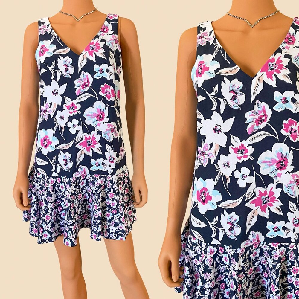 NWT Banana Republic Floral Navy Multicolor Casual Romantic Dress